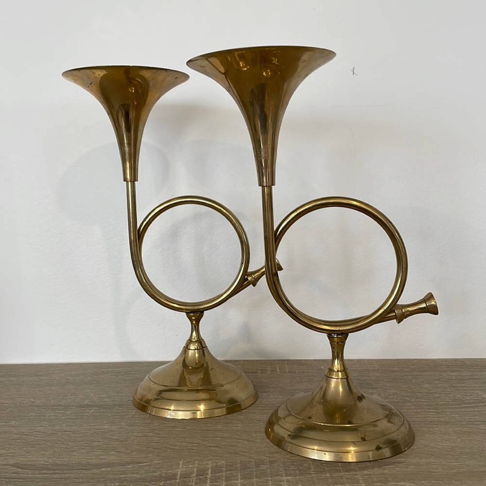 Brass trumpet candle holders‎